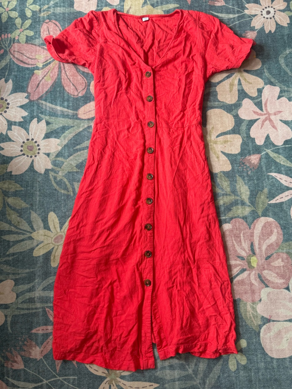 Old Navy Coral/Watermelon Button-Front Midi Dress